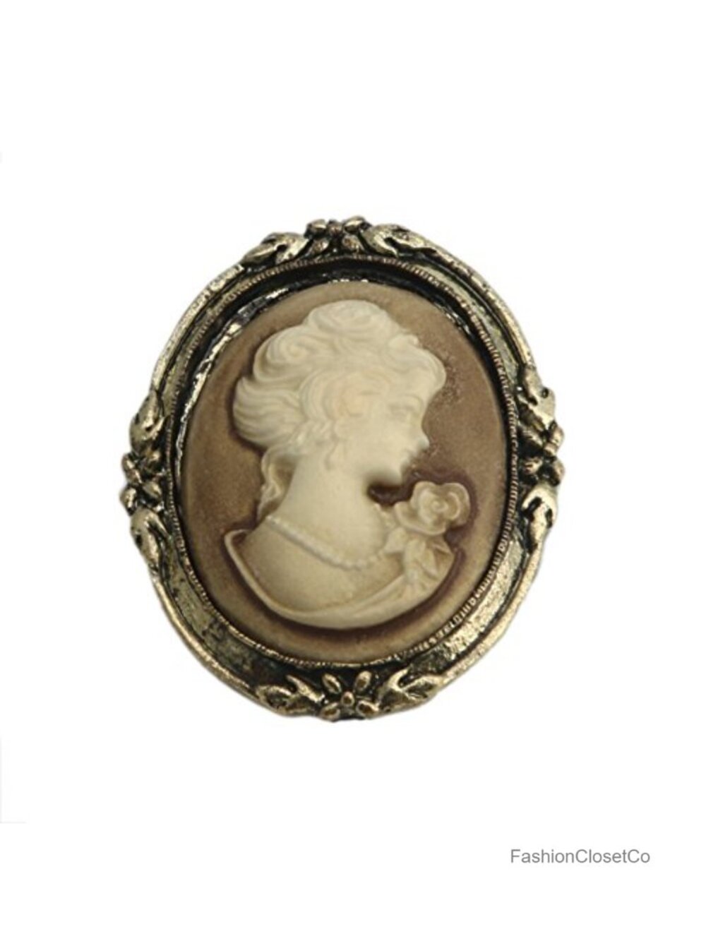 Queen Lady Victorian Cameo Brooch Pin Black Enamel Bronze Alloy